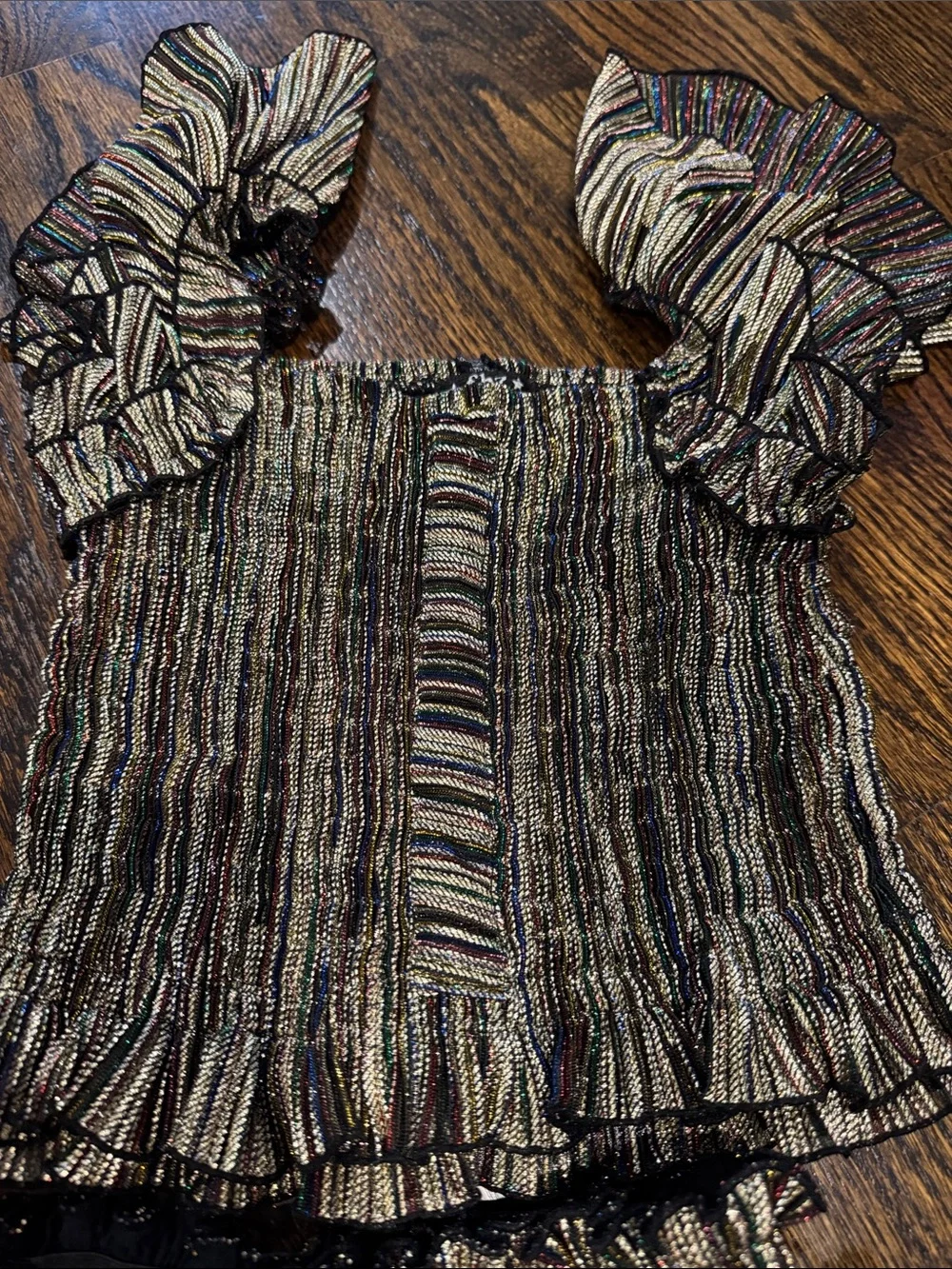 FBZ size small Girls Metallic Multi-Stripe metallic Ruffle Two-Piece Dress